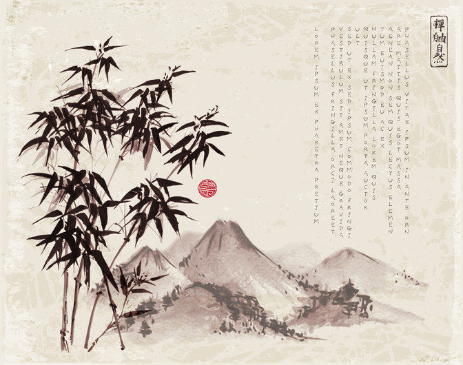 Bamboo tree hieroglyphs-Zen, go-Hua. 00723