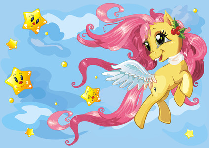 Beautiful little pony running on clouds 00349