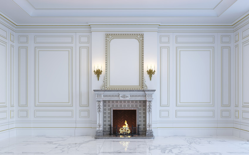 Classic interior with marble floors and fireplace 00389