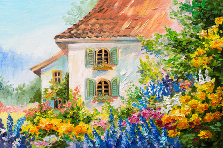 House in flower garden 00494