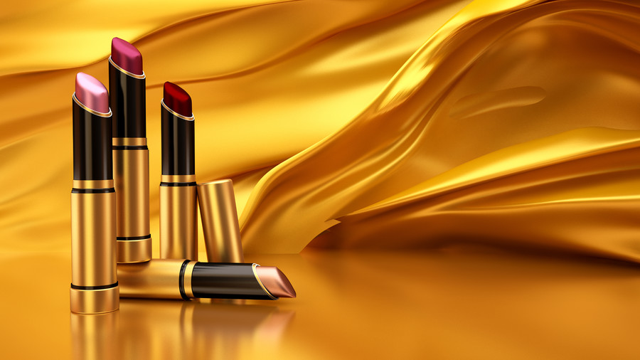 Lipstick on a flying Golden cloth. 3D 00875