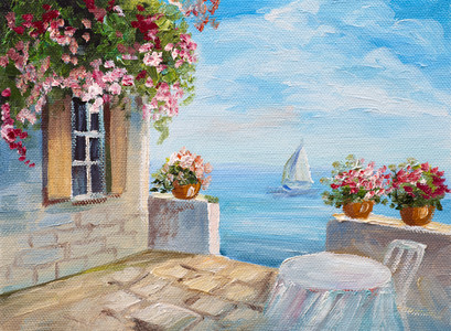 Oil painting - house by the sea 00817