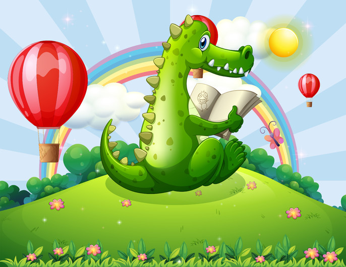 Reading a crocodile under rainbow 00350