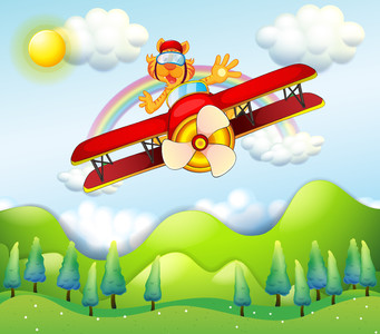 Red airplane driven by a tiger 00347